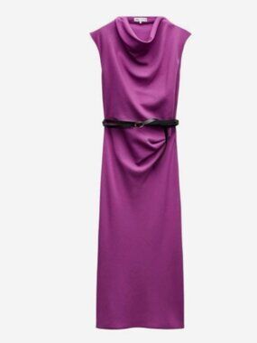 Zara ZW‎ Collection Fuchsia Midi Dress with Belt NWT Size M